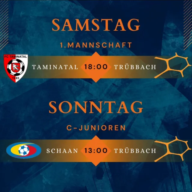 🍿Crunch Time🔥

Für unsere 1. Mannschaft gilt morgen in Pfäfers beim FC Taminatal: Verlieren verboten! Mit 3 Punkten gegen den Tabellennachbarn würde unser "1" eine Runde vor Schluss auf den vierten Platz klettern und hätte so beim letzten Saisonspiel die Qualifikation zur Aufstiegsrunde in der eigenen Hand. Gibt es morgen nur einen Punkt, wird mindestens gezittert, bei einer Niederlage muss man sich mit der Platzierungsrunde zufrieden geben.

In diesem Sinne: alle ins Taminatal, holen wir die 3 Punkte! Hopp Trübbach!

Im zweiten FCT-Spiel vom Wochenende treffen unsere C-Junioren auswärts auf den FC Schaan. Das Spiel der A-Junioren, das auf dem Gufalons hätte stattfinden sollen, fällt aus. Sie gewinnen Forfait und spielen so am kommenden Wochenende in Mels definitiv um den Meistertitel - die Spannung steigt!

Hopp Trübbach! 🔵🟠
